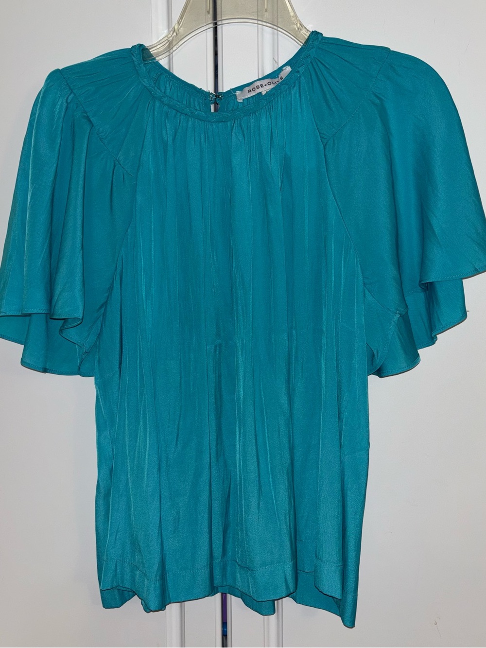 Rose & Olive Turquoise Gathered Boho Top